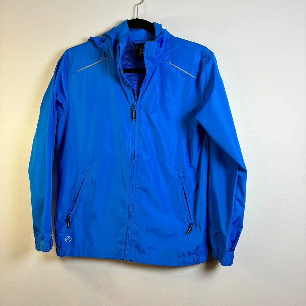 Stormtech Performance Rain Jacket‎ Lightweight Hooded Reflective Blue YL/JG